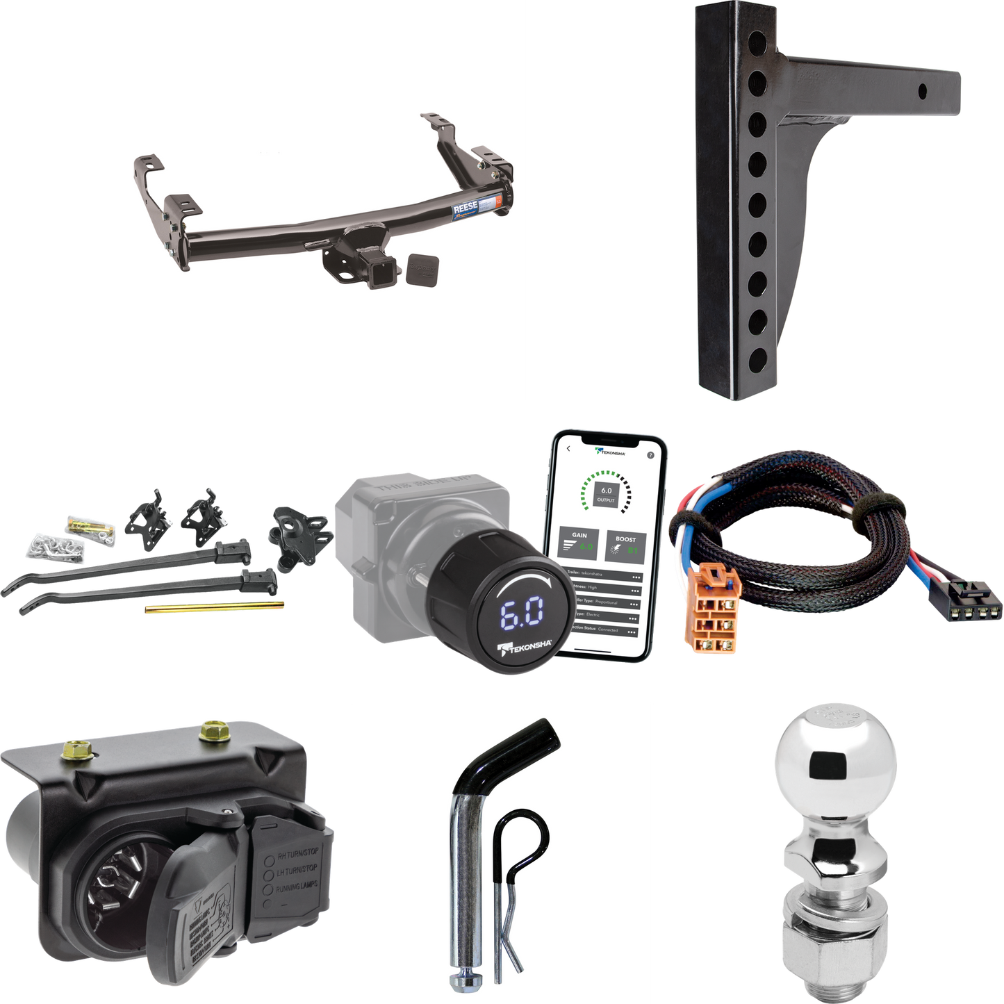 Fits 2007-2007 GMC Sierra 1500 HD Trailer Hitch Tow PKG w/ 12K Trunnion Bar Weight Distribution Hitch + Pin/Clip + 2-5/16" Ball + Tekonsha Prodigy iD Bluetooth Wireless Brake Control + Plug & Play BC Adapter + 7-Way RV Wiring (For (Classic), 6.6 ft.