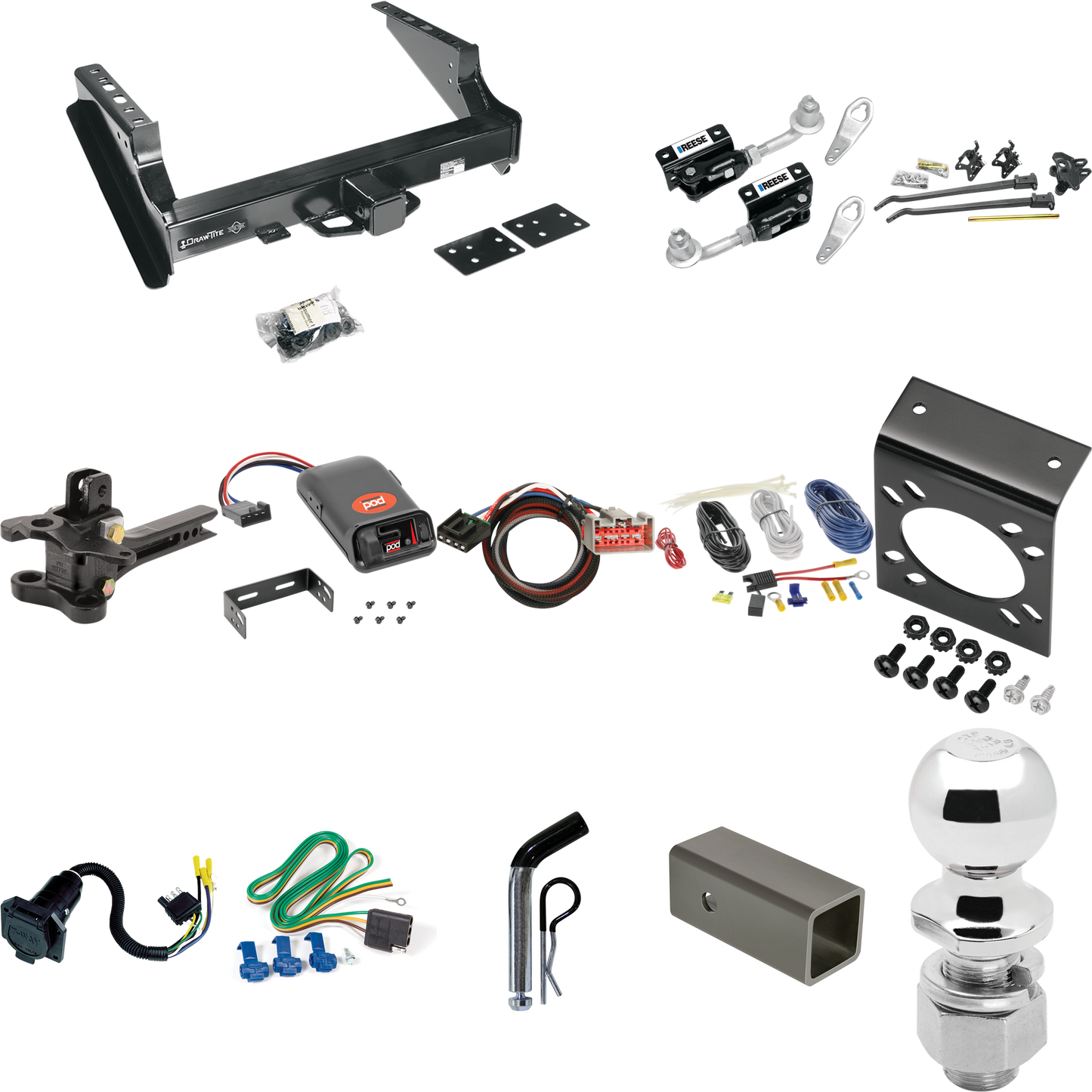 Fits 2002-2016 Ford F-250 Super Duty Trailer Hitch Tow PKG w/ 17K Trunnion Bar Weight Distribution Hitch + Pin/Clip + Dual Cam Sway Control + 2-5/16" Ball + Pro Series POD Brake Control + Plug & Play BC Adapter + 7-Way RV Wiring (Excludes: Cab & Chas