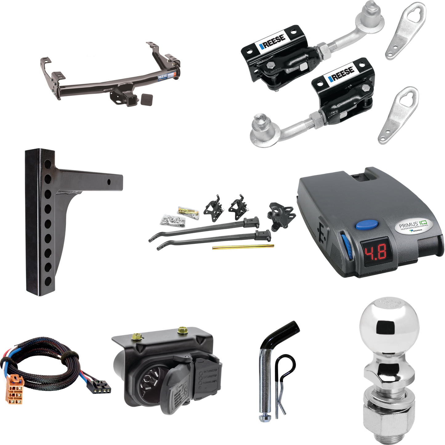 Fits 2007-2007 Chevrolet Silverado 1500 Trailer Hitch Tow PKG w/ 12K Trunnion Bar Weight Distribution Hitch + Pin/Clip + Dual Cam Sway Control + 2-5/16" Ball + Tekonsha Primus IQ Brake Control + Plug & Play BC Adapter + 7-Way RV Wiring (For (Classic)