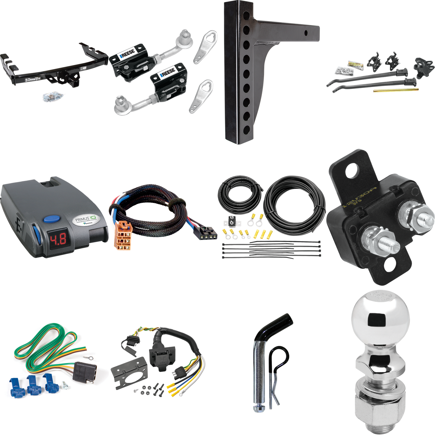 Fits 2003-2007 Chevrolet Silverado 1500 Trailer Hitch Tow PKG w/ 12K Trunnion Bar Weight Distribution Hitch + Pin/Clip + Dual Cam Sway Control + 2-5/16" Ball + Tekonsha Primus IQ Brake Control + Plug & Play BC Adapter + 7-Way RV Wiring (For (Classic)