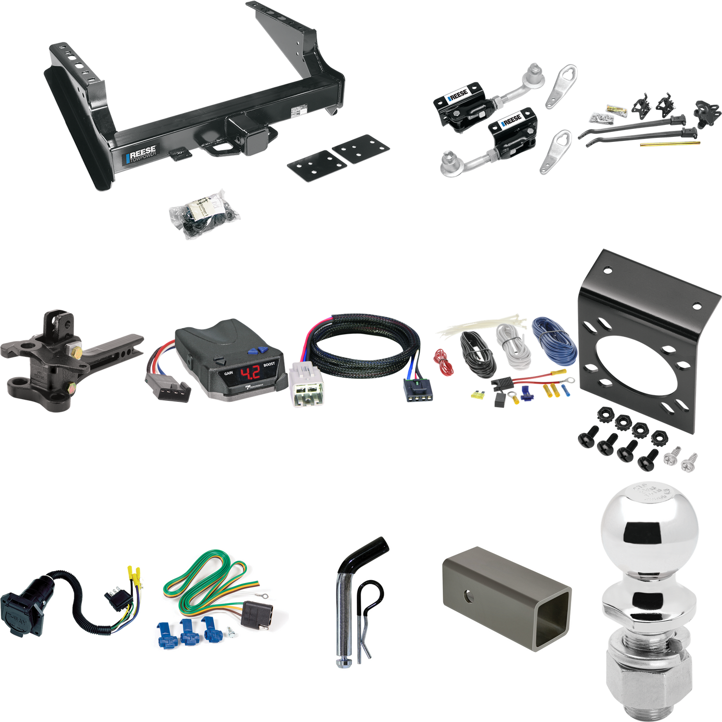 Fits 2005-2007 Ford F-250 Super Duty Trailer Hitch Tow PKG w/ 17K Trunnion Bar Weight Distribution Hitch + Pin/Clip + Dual Cam Sway Control + 2-5/16" Ball + Tekonsha BRAKE-EVN Brake Control + Plug & Play BC Adapter + 7-Way RV Wiring (Excludes: Cab &