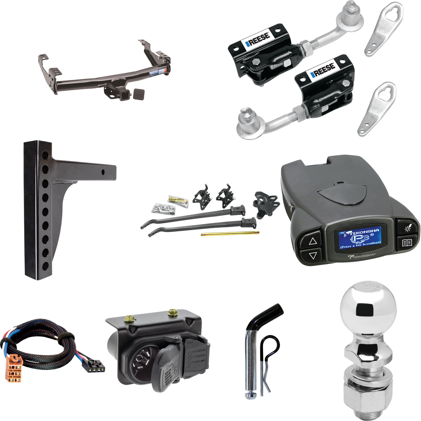 Fits 2006-2006 GMC Sierra 1500 Trailer Hitch Tow PKG w/ 12K Trunnion Bar Weight Distribution Hitch + Pin/Clip + Dual Cam Sway Control + 2-5/16" Ball + Tekonsha Prodigy P3 Brake Control + Plug & Play BC Adapter + 7-Way RV Wiring By Reese Towpower