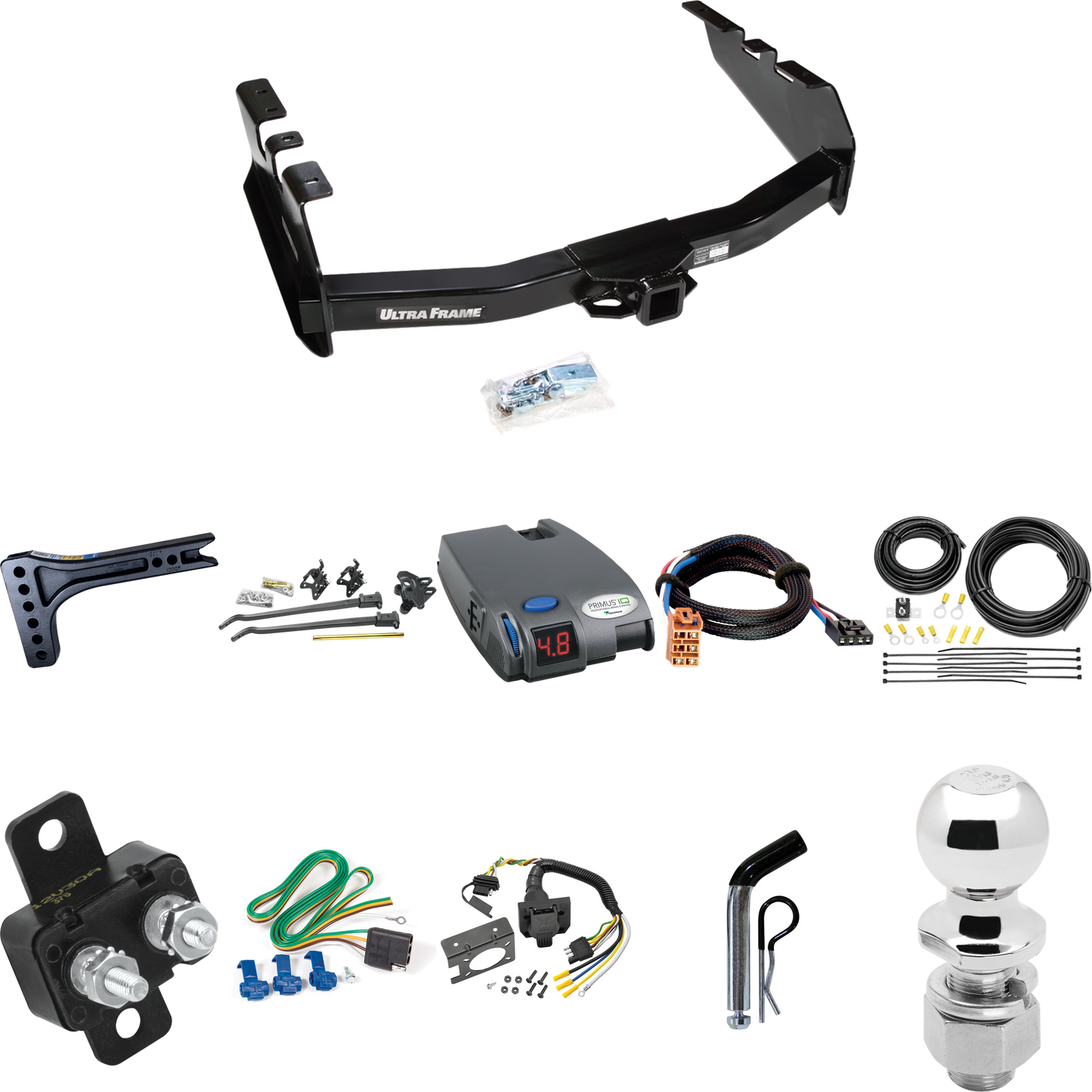 Fits 2005-2007 GMC Sierra 1500 HD Trailer Hitch Tow PKG w/ 15K Trunnion Bar Weight Distribution Hitch + Pin/Clip + 2-5/16" Ball + Tekonsha Primus IQ Brake Control + Plug & Play BC Adapter + 7-Way RV Wiring (For (Classic) Models) By Draw-Tite