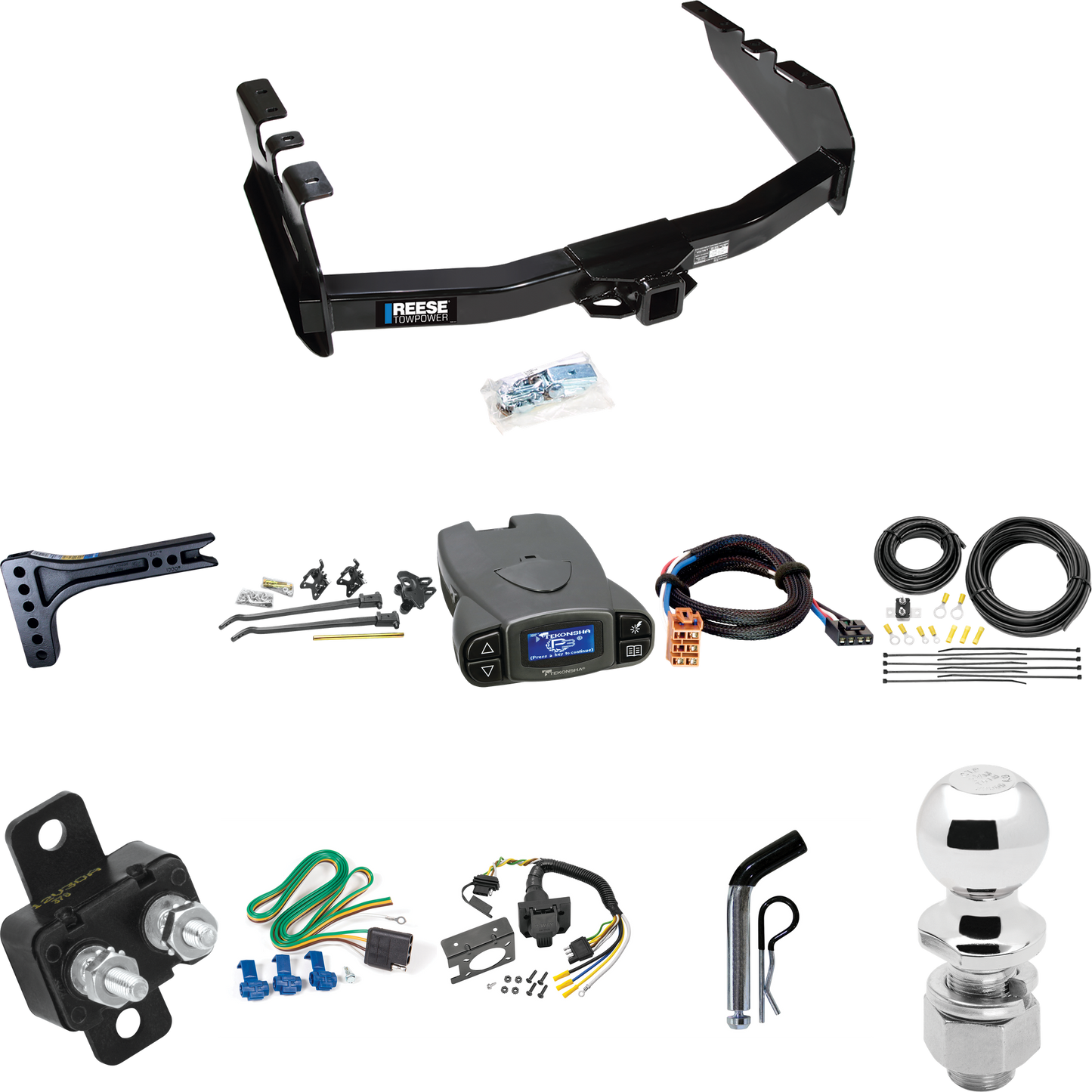 Fits 2003-2007 GMC Sierra 1500 Trailer Hitch Tow PKG w/ 15K Trunnion Bar Weight Distribution Hitch + Pin/Clip + 2-5/16" Ball + Tekonsha Prodigy P3 Brake Control + Plug & Play BC Adapter + 7-Way RV Wiring (For (Classic) Models) By Reese Towpower