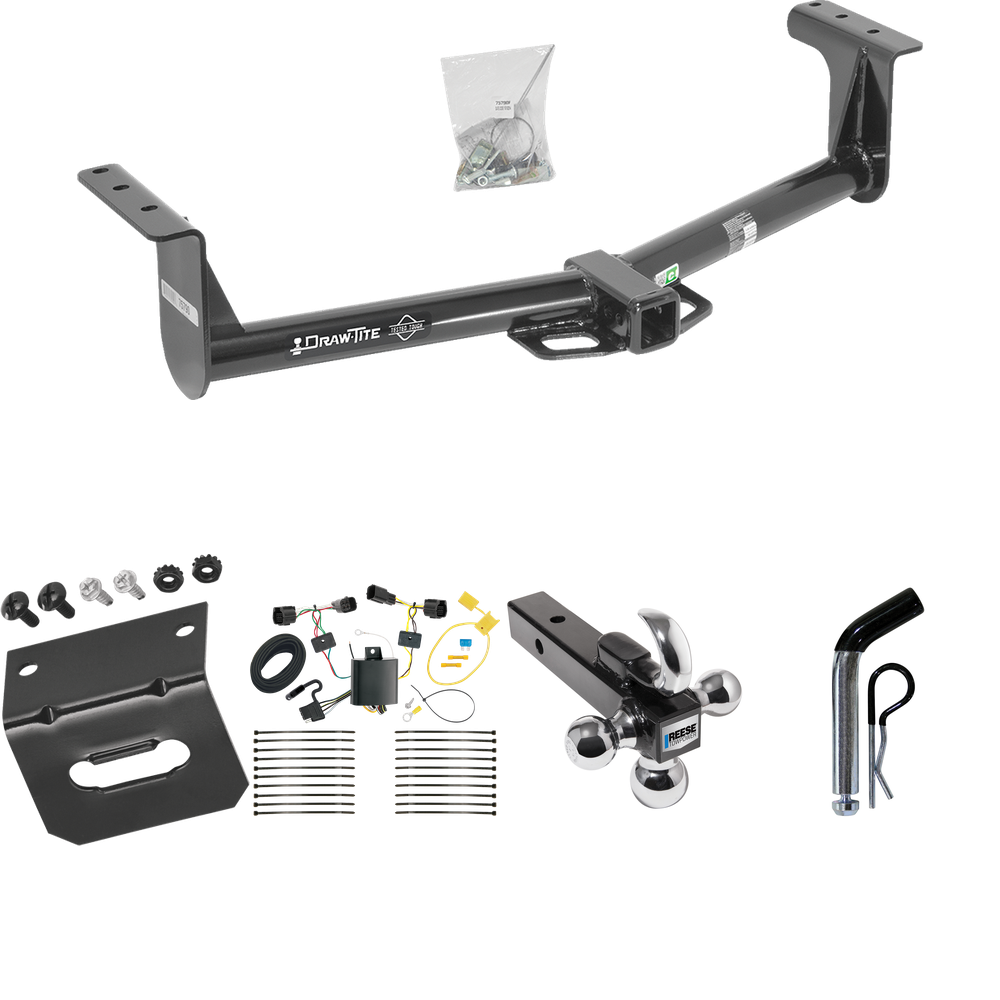 Fits 2013-2016 Ford Ranger Trailer Hitch Tow PKG w/ 4-Flat Wiring Harness + Triple Ball Ball Mount 1-7/8" & 2" & 2-5/16" Trailer Balls w/ Tow Hook + Pin/Clip + Wiring Bracket By Draw-Tite