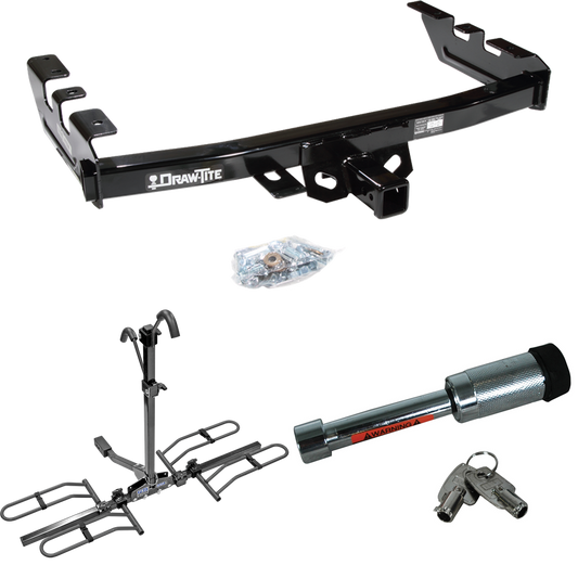 Fits 1999-2004 GMC Sierra 2500 Trailer Hitch Tow PKG w/ 2 Bike Plaform Style Carrier Rack + Hitch Lock By Draw-Tite