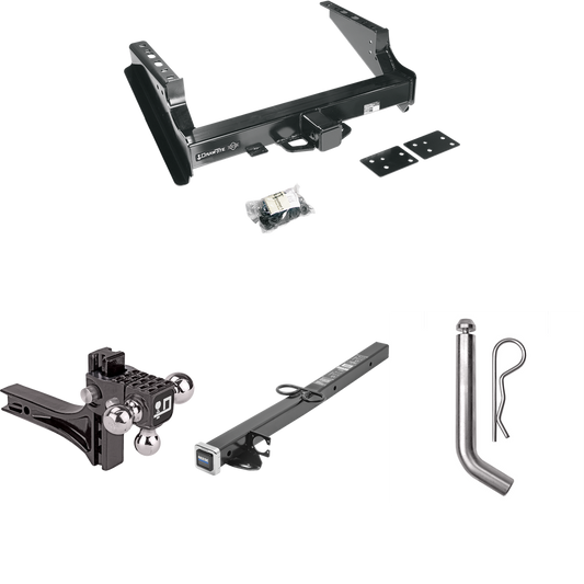 Fits 1999-2016 Ford F-350 Super Duty Trailer Hitch Tow PKG w/ 2-1/2" to 2" Adapter 24" Length + Adjustable Drop Rise Triple Ball Ball Mount 1-7/8" & 2" & 2-5/16" Trailer Balls + Pin/Clip (Excludes: Cab & Chassis Models) By Draw-Tite