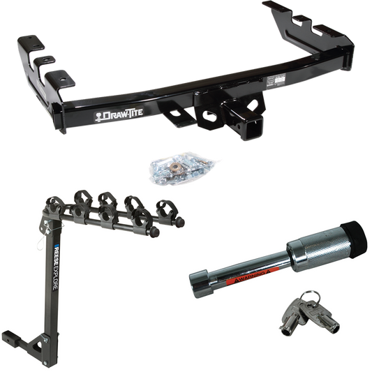 Fits 1999-2002 GMC Sierra 1500 Trailer Hitch Tow PKG w/ 4 Bike Carrier Rack + Hitch Lock By Draw-Tite