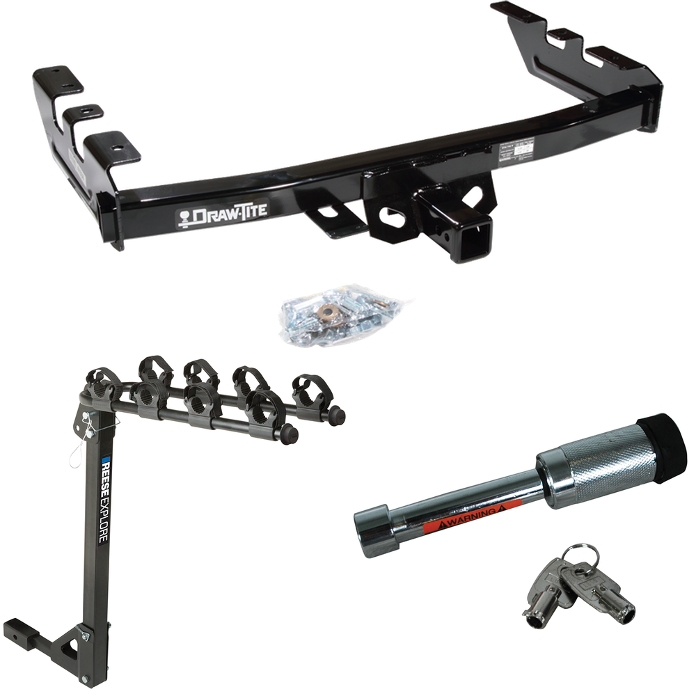 Fits 2003-2007 Chevrolet Silverado 1500 Trailer Hitch Tow PKG w/ 4 Bike Carrier Rack + Hitch Lock (For (Classic) Models) By Draw-Tite