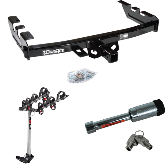 Fits 1999-2004 GMC Sierra 2500 Trailer Hitch Tow PKG w/ 4 Bike Carrier Rack + Hitch Lock By Draw-Tite