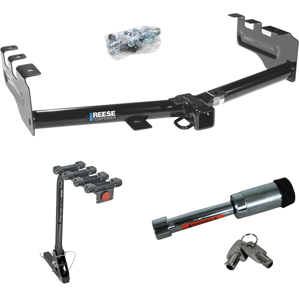 Fits 1999-2002 Chevrolet Silverado 1500 Trailer Hitch Tow PKG w/ 4 Bike Carrier Rack + Hitch Lock By Reese Towpower