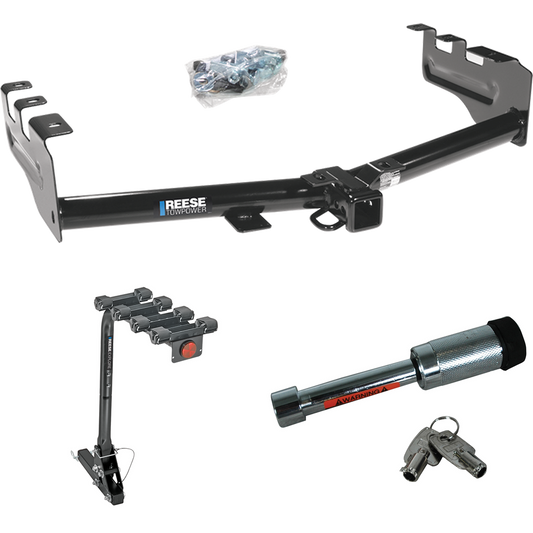 Fits 1999-2002 Chevrolet Silverado 1500 Trailer Hitch Tow PKG w/ 4 Bike Carrier Rack + Hitch Lock By Reese Towpower