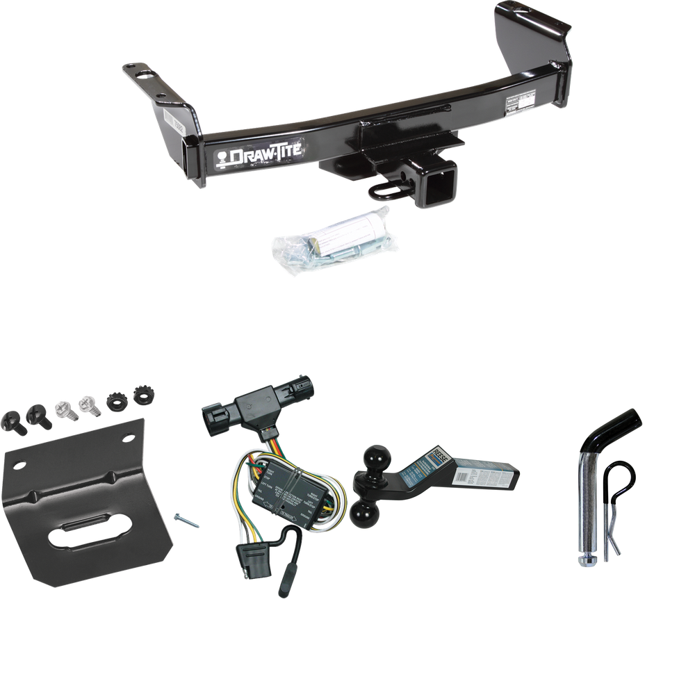 Fits 1993-1999 Ford Ranger Trailer Hitch Tow PKG w/ 4-Flat Wiring Harness + Dual Ball Ball Mount 2" & 2-5/16" Trailer Balls + Pin/Clip +  Wiring Bracket By Draw-Tite