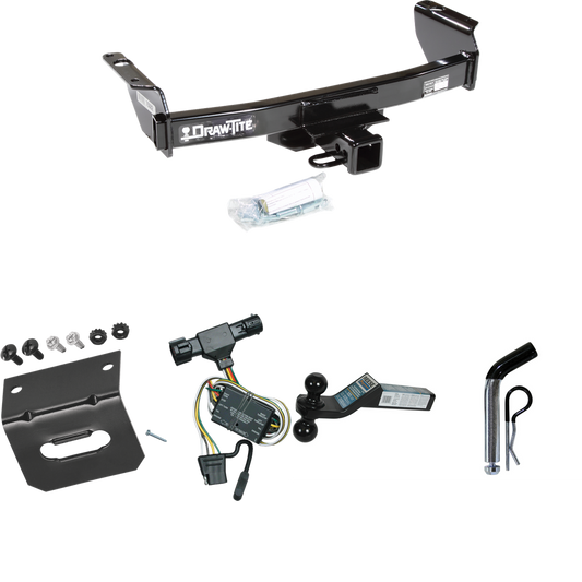 Fits 1993-1999 Ford Ranger Trailer Hitch Tow PKG w/ 4-Flat Wiring Harness + Dual Ball Ball Mount 2" & 2-5/16" Trailer Balls + Pin/Clip +  Wiring Bracket By Draw-Tite