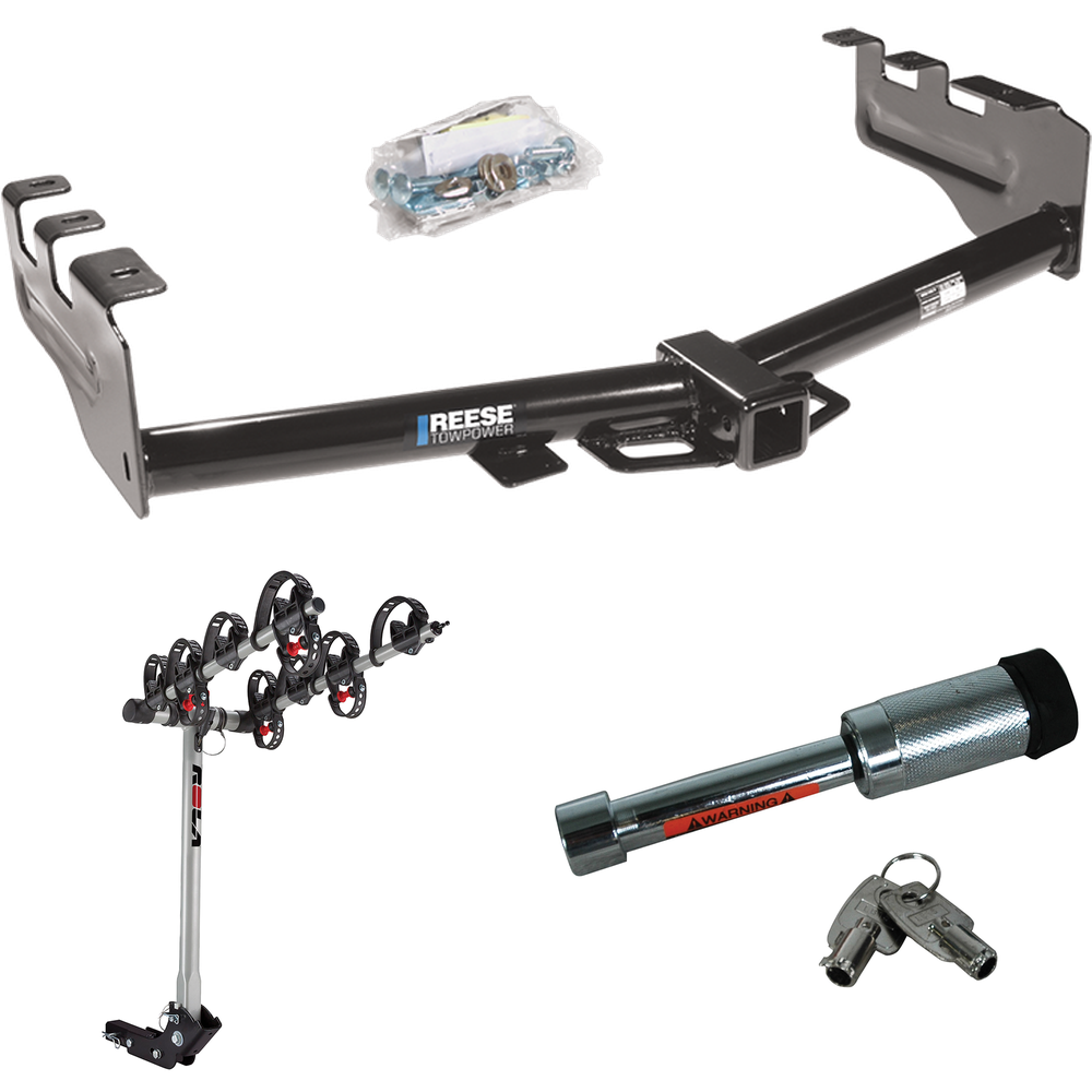 Fits 1999-2002 GMC Sierra 1500 Trailer Hitch Tow PKG w/ 4 Bike Carrier Rack + Hitch Lock By Reese Towpower