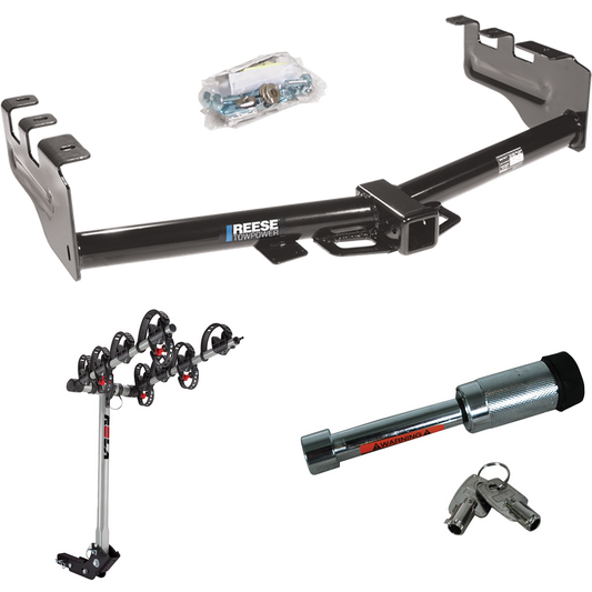 Fits 1999-2002 GMC Sierra 1500 Trailer Hitch Tow PKG w/ 4 Bike Carrier Rack + Hitch Lock By Reese Towpower