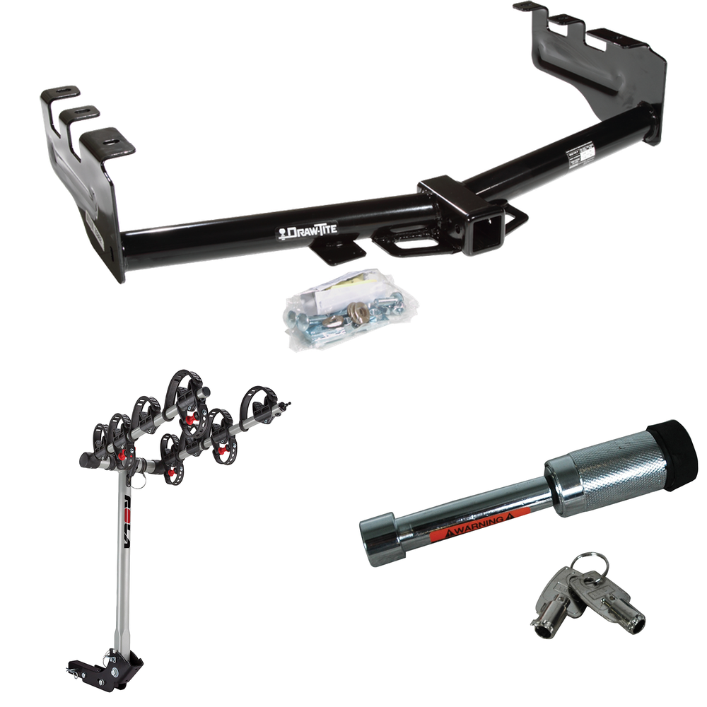 Fits 2001-2003 GMC Sierra 1500 HD Trailer Hitch Tow PKG w/ 4 Bike Carrier Rack + Hitch Lock By Draw-Tite