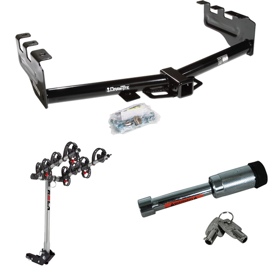 Fits 2001-2003 GMC Sierra 1500 HD Trailer Hitch Tow PKG w/ 4 Bike Carrier Rack + Hitch Lock By Draw-Tite