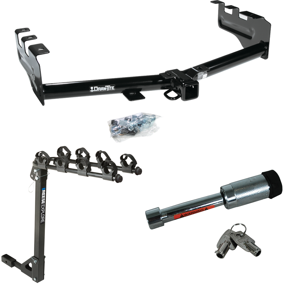 Fits 1999-2002 GMC Sierra 1500 Trailer Hitch Tow PKG w/ 4 Bike Carrier Rack + Hitch Lock By Draw-Tite