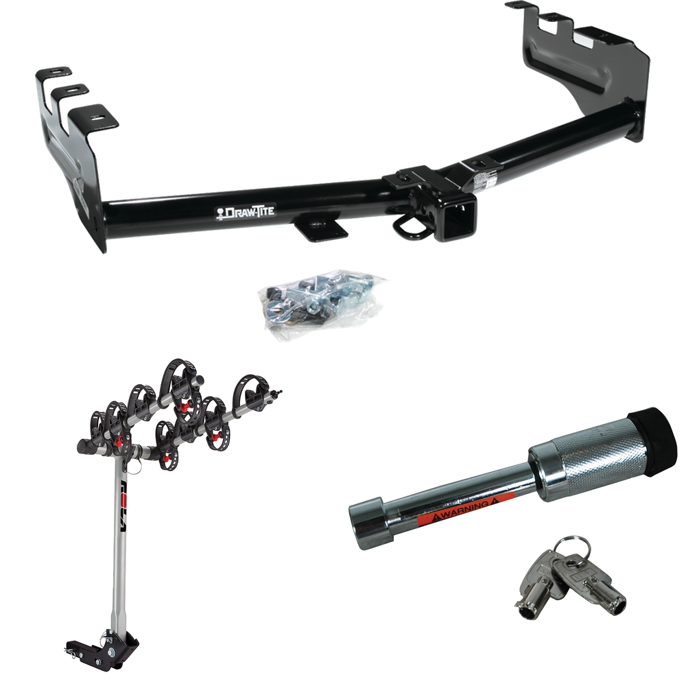 Fits 1999-2002 GMC Sierra 1500 Trailer Hitch Tow PKG w/ 4 Bike Carrier Rack + Hitch Lock By Draw-Tite