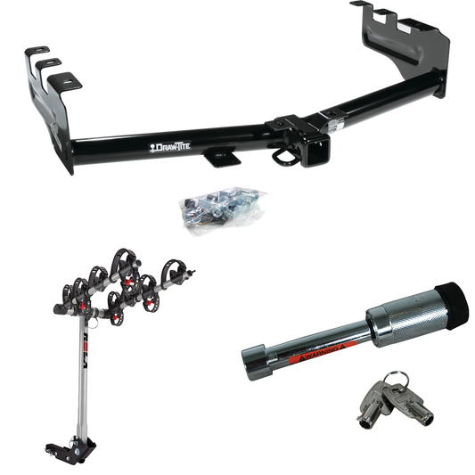 Fits 1999-2002 GMC Sierra 1500 Trailer Hitch Tow PKG w/ 4 Bike Carrier Rack + Hitch Lock By Draw-Tite