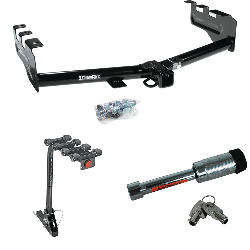 Fits 1999-2002 Chevrolet Silverado 1500 Trailer Hitch Tow PKG w/ 4 Bike Carrier Rack + Hitch Lock By Draw-Tite