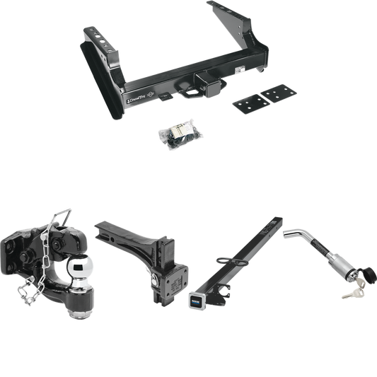 Fits 1999-2016 Ford F-250 Super Duty Trailer Hitch Tow PKG w/ 2-1/2" to 2" Adapter 41" Length + Adjustable Pintle Hook Mounting Plate + Pintle Hook & 2" Ball Combination + Hitch Lock (Excludes: Cab & Chassis Models) By Draw-Tite