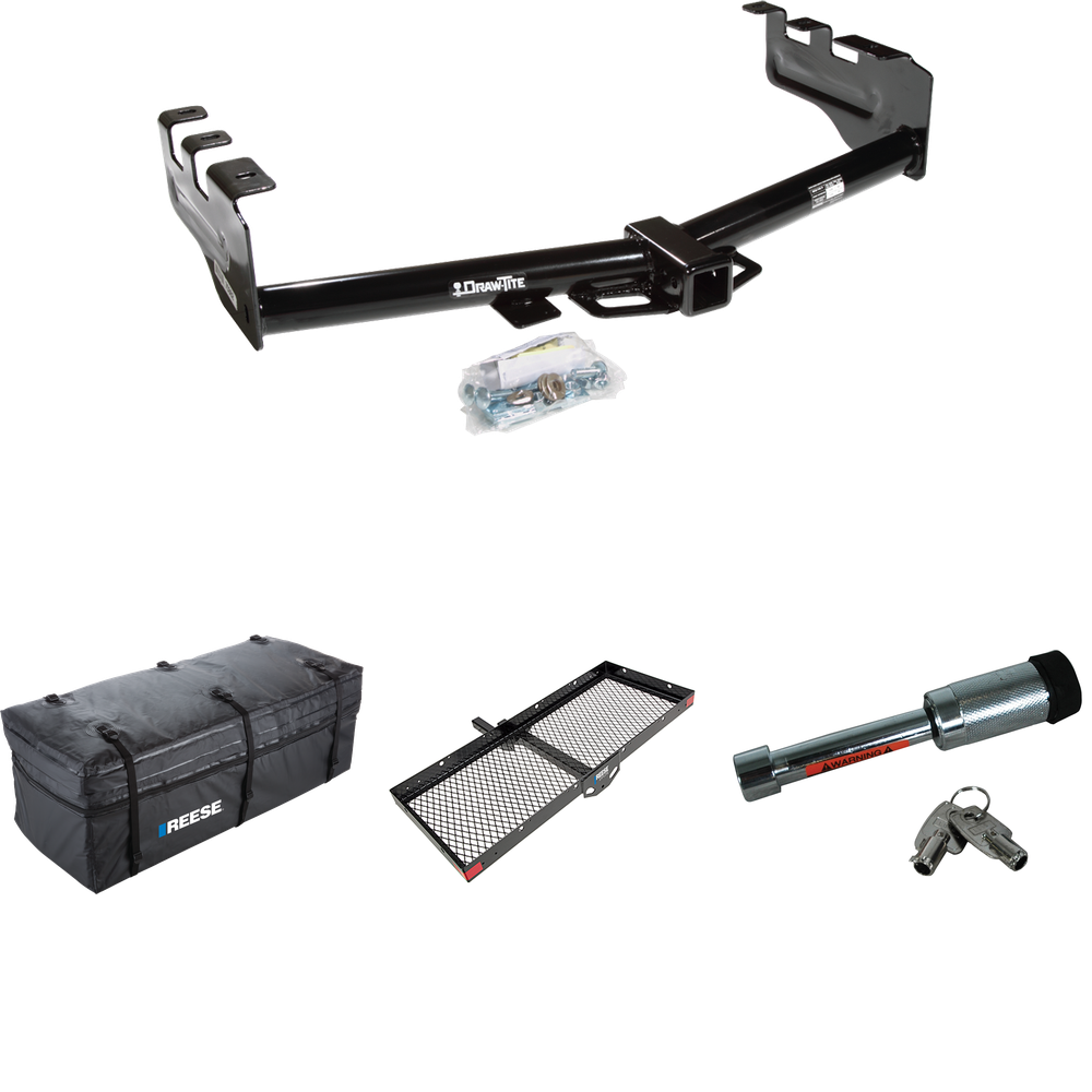 Fits 1999-2004 Chevrolet Silverado 2500 Trailer Hitch Tow PKG w/ 48" x 20" Cargo Carrier + Cargo Bag + Hitch Lock By Draw-Tite