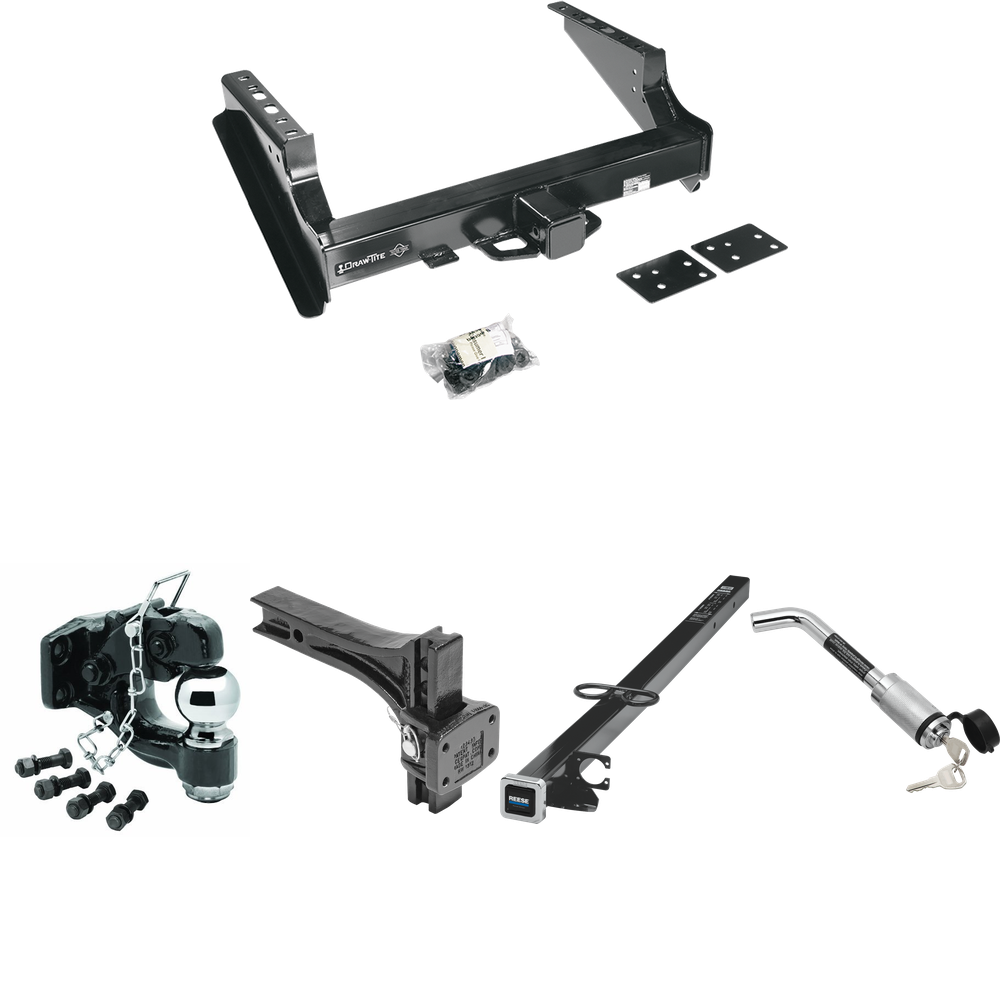 Fits 1999-2016 Ford F-250 Super Duty Trailer Hitch Tow PKG w/ 2-1/2" to 2" Adapter 41" Length + Adjustable Pintle Hook Mounting Plate + Pintle Hook & 2-5/16" Ball Combination + Hitch Lock (Excludes: Cab & Chassis Models) By Draw-Tite