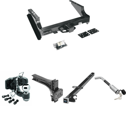 Fits 1999-2016 Ford F-250 Super Duty Trailer Hitch Tow PKG w/ 2-1/2" to 2" Adapter 41" Length + Adjustable Pintle Hook Mounting Plate + Pintle Hook & 2-5/16" Ball Combination + Hitch Lock (Excludes: Cab & Chassis Models) By Draw-Tite