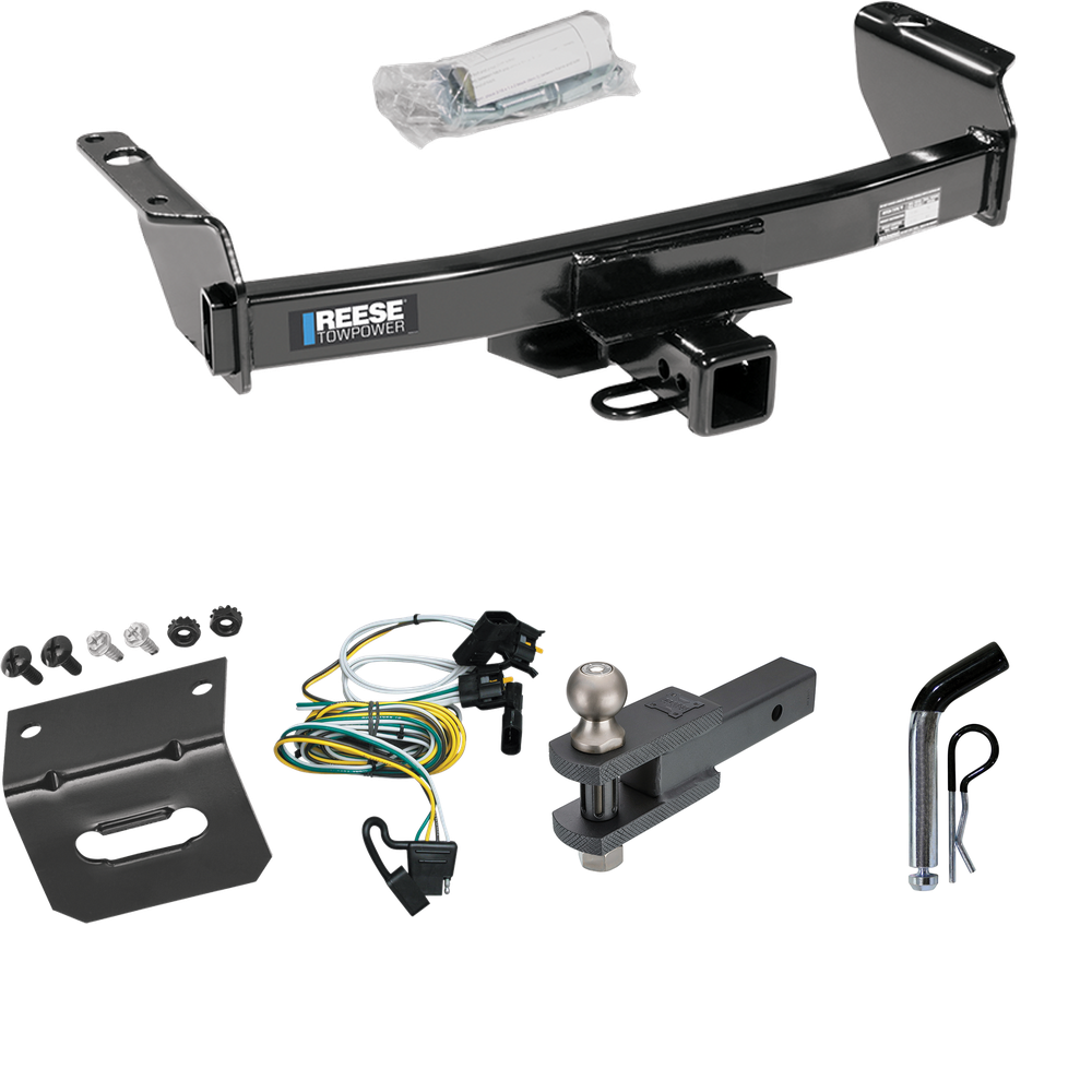 Fits 2000-2003 Ford Ranger Trailer Hitch Tow PKG w/ 4-Flat Wiring Harness + Clevis Hitch Ball Mount w/ 2" Ball + Pin/Clip + Wiring Bracket By Reese Towpower