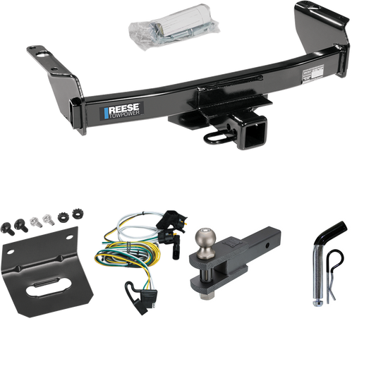 Fits 2000-2003 Ford Ranger Trailer Hitch Tow PKG w/ 4-Flat Wiring Harness + Clevis Hitch Ball Mount w/ 2" Ball + Pin/Clip + Wiring Bracket By Reese Towpower