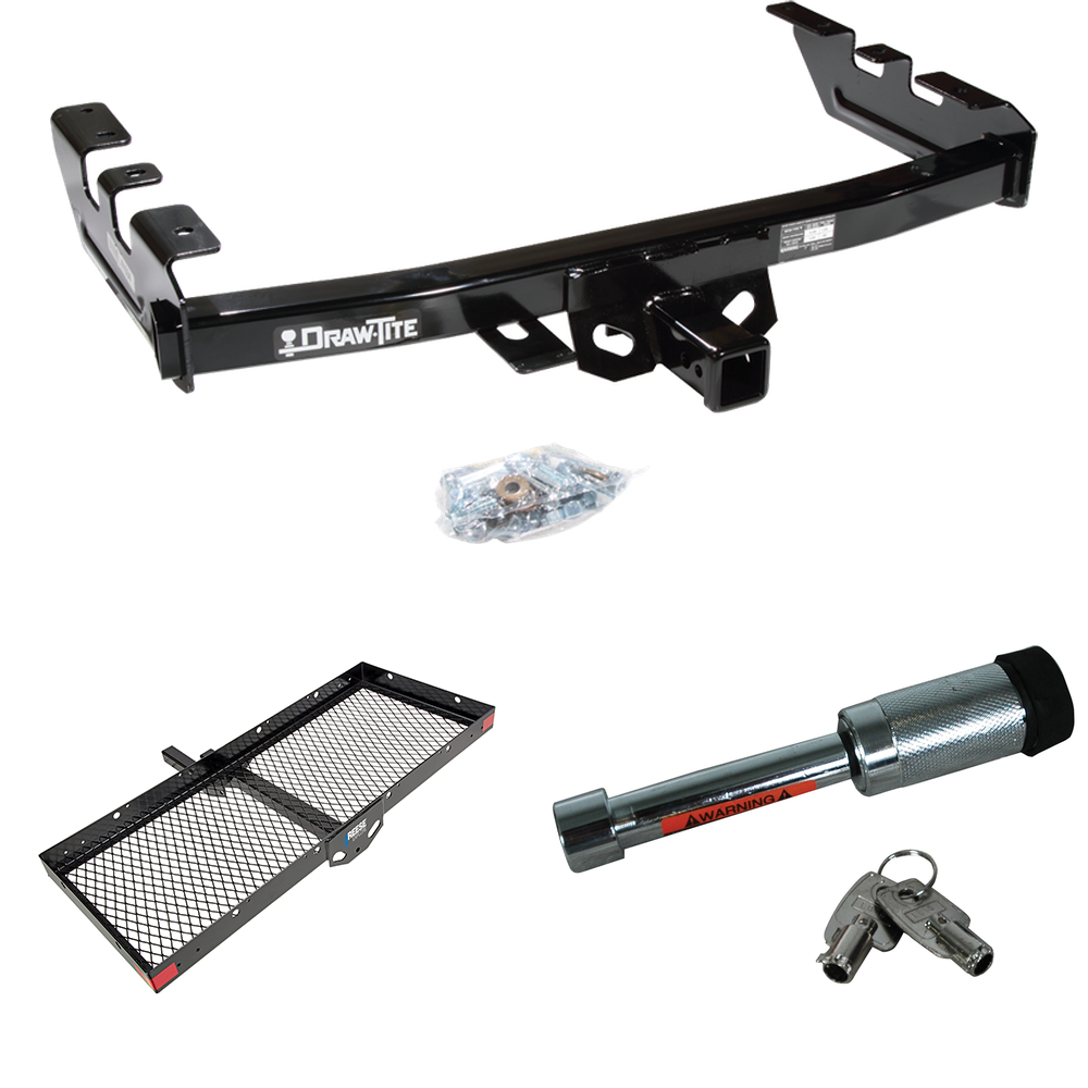 Fits 1999-2002 GMC Sierra 1500 Trailer Hitch Tow PKG w/ 48" x 20" Cargo Carrier + Hitch Lock By Draw-Tite