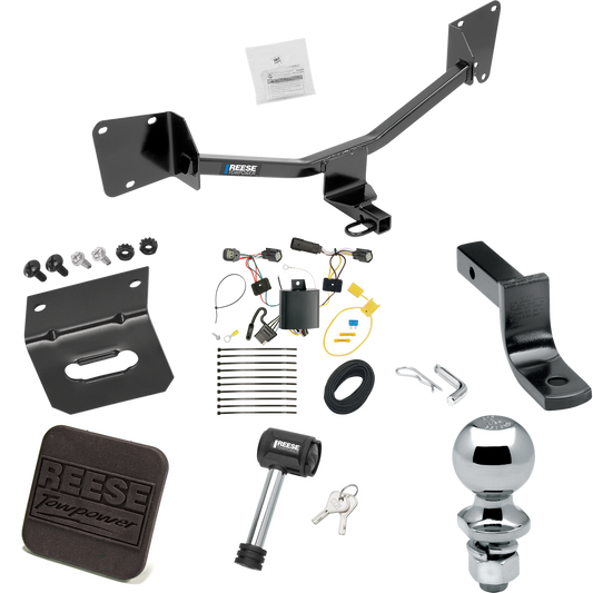 Se adapta al paquete de enganche de remolque Chevrolet Volt 2016-2019 con arnés de cableado plano de 4 + barra de tracción + bola de 2" + soporte de cableado + cubierta de enganche + bloqueo de enganche de Reese Towpower