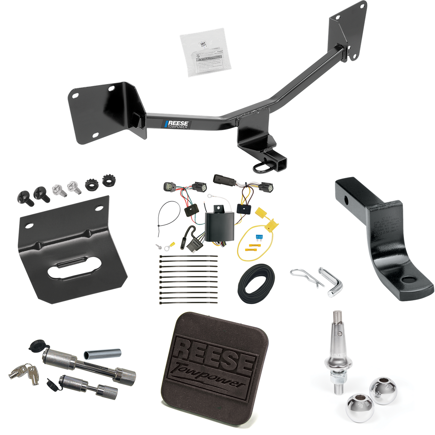 Fits 2016-2019 Chevrolet Volt Trailer Hitch Tow PKG w/ 4-Flat Wiring Harness + Draw-Bar + Interchangeable 1-7/8" & 2" Balls + Wiring Bracket + Hitch Cover + Dual Hitch & Coupler Locks By Reese Towpower