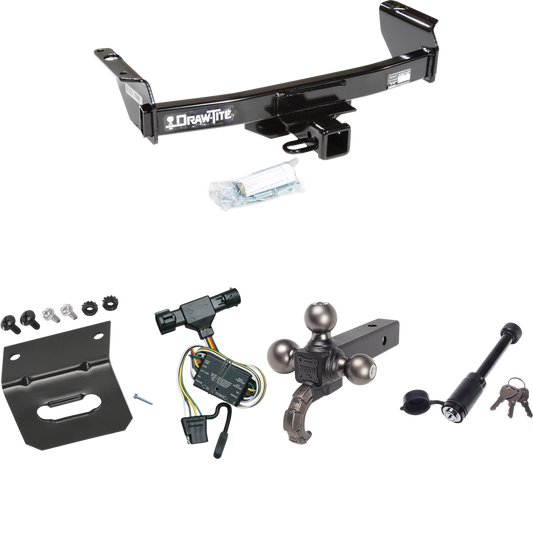 Fits 1993-1999 Ford Ranger Trailer Hitch Tow PKG w/ 4-Flat Wiring + Triple Ball Tactical Ball Mount 1-7/8" & 2" & 2-5/16" Balls w/ Tow Hook + Tactical Dogbone Lock + Wiring Bracket By Draw-Tite