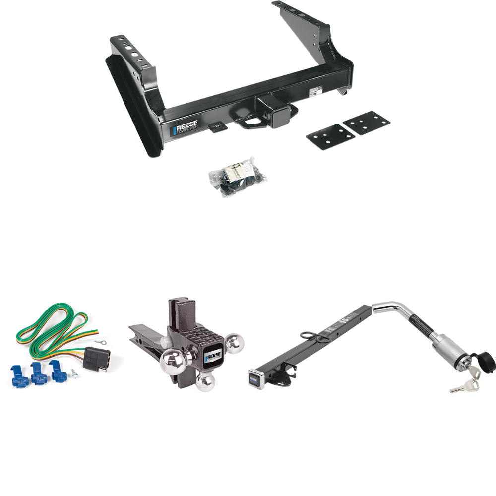 Fits 1999-2023 Ford F-350 Super Duty Trailer Hitch Tow PKG w/ 4-Flat Wiring Harness + 2-1/2" to 2" Adapter 24" Length + Adjustable Drop Rise Triple Ball Ball Mount 1-7/8" & 2" & 2-5/16" Trailer Balls + Hitch Lock (Excludes: Cab & Chassis Models) By R