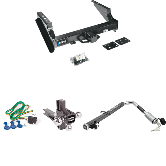 Fits 1999-2023 Ford F-350 Super Duty Trailer Hitch Tow PKG w/ 4-Flat Wiring Harness + 2-1/2" to 2" Adapter 24" Length + Adjustable Drop Rise Triple Ball Ball Mount 1-7/8" & 2" & 2-5/16" Trailer Balls + Hitch Lock (Excludes: Cab & Chassis Models) By R