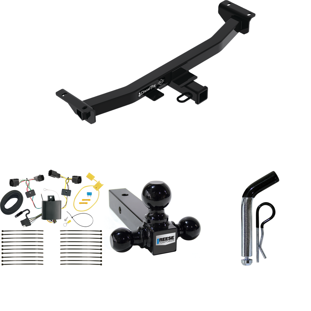 Fits 2019-2023 Ford Ranger Trailer Hitch Tow PKG w/ 4-Flat Wiring + Triple Ball Ball Mount 1-7/8" & 2" & 2-5/16" Trailer Balls + Pin/Clip By Draw-Tite