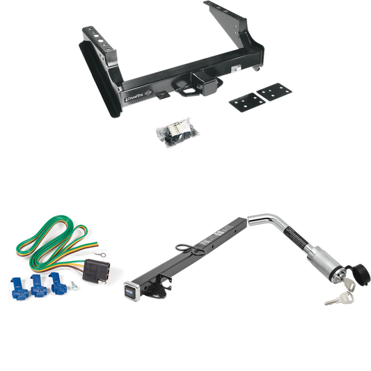 Fits 1999-2016 Ford F-250 Super Duty Trailer Hitch Tow PKG w/ 4-Flat Wiring Harness + 2-1/2" to 2" Adapter 24" Length + Hitch Lock (Excludes: Cab & Chassis Models) By Draw-Tite