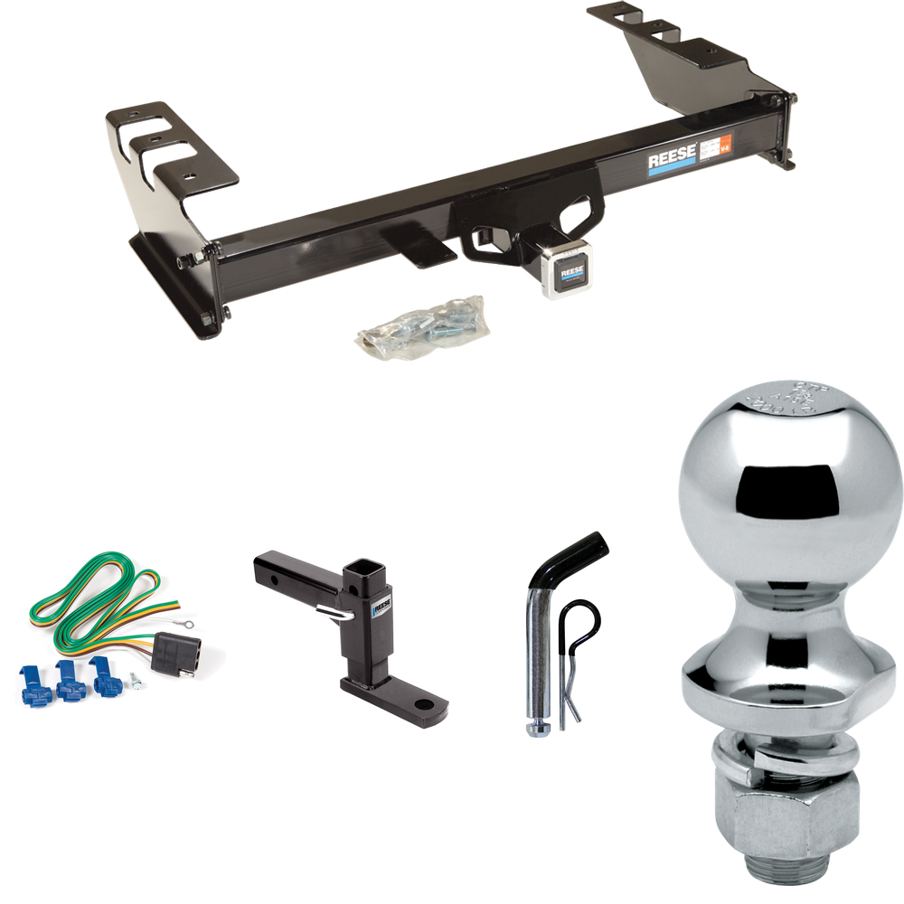 Fits 1999-2002 GMC Sierra 1500 Trailer Hitch Tow PKG w/ 4-Flat Wiring + Adjustable Drop Rise Ball Mount + Pin/Clip + 1-7/8" Ball By Reese Towpower