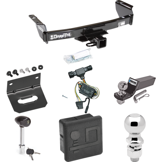 Fits 1994-1997 Mazda B2300 Trailer Hitch Tow PKG w/ 4-Flat Wiring + Starter Kit Ball Mount w/ 2" Drop & 2" Ball + 2-5/16" Ball + Wiring Bracket + Hitch Lock + Hitch Cover By Draw-Tite