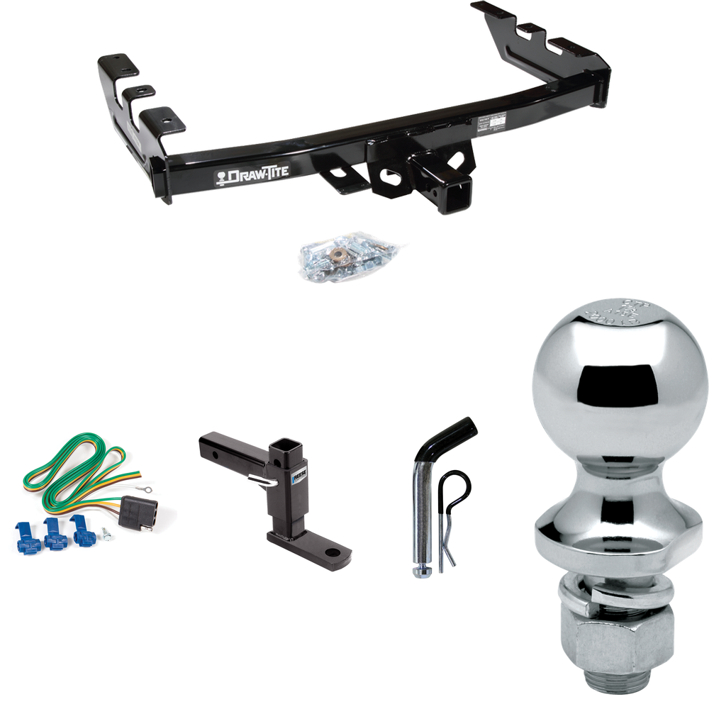 Fits 2005-2007 GMC Sierra 1500 HD Trailer Hitch Tow PKG w/ 4-Flat Wiring + Adjustable Drop Rise Ball Mount + Pin/Clip + 1-7/8" Ball (For (Classic) Models) By Draw-Tite