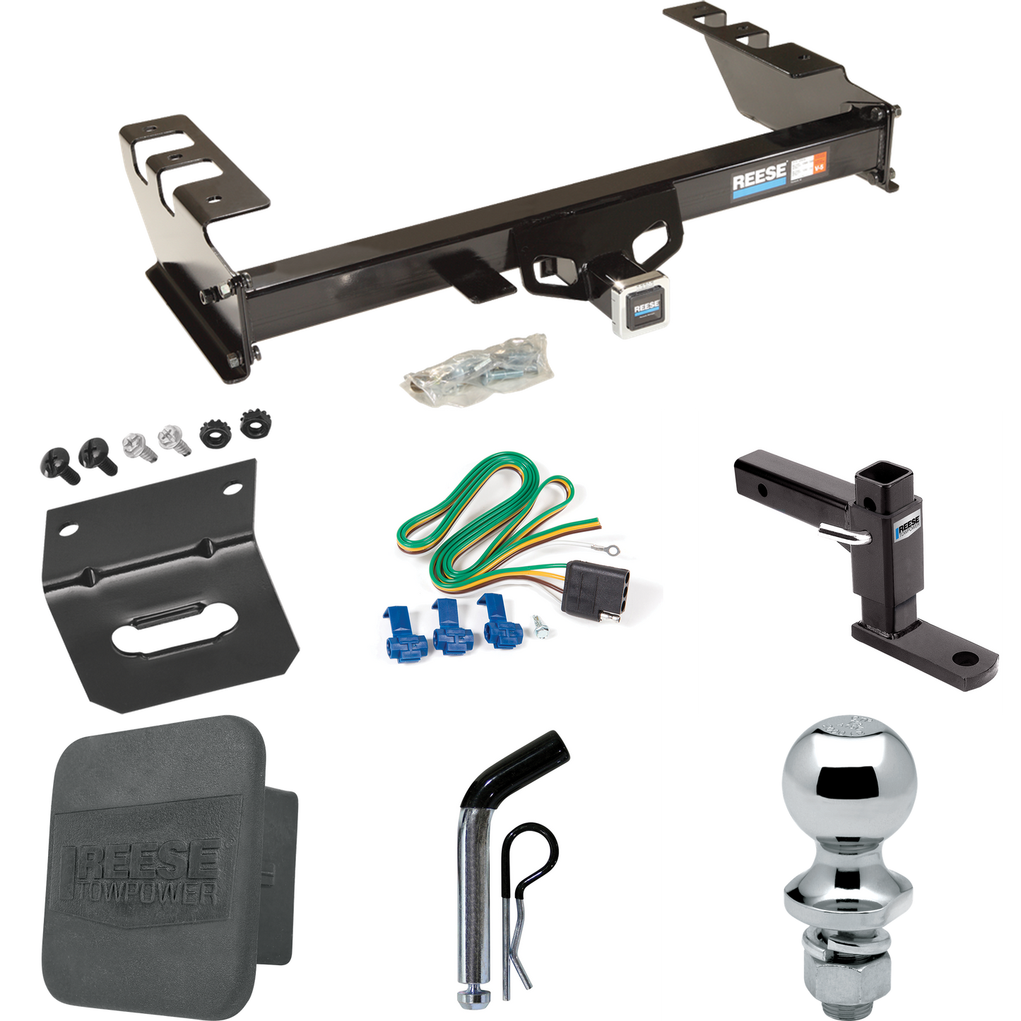 Se adapta al paquete de enganche de remolque GMC Sierra 1500 2003-2007 con 4 cables planos + soporte de bola ajustable + pasador/clip + bola de 1-7/8" + soporte de cableado + cubierta de enganche (para modelos (clásicos)) de Reese potencia de remolque