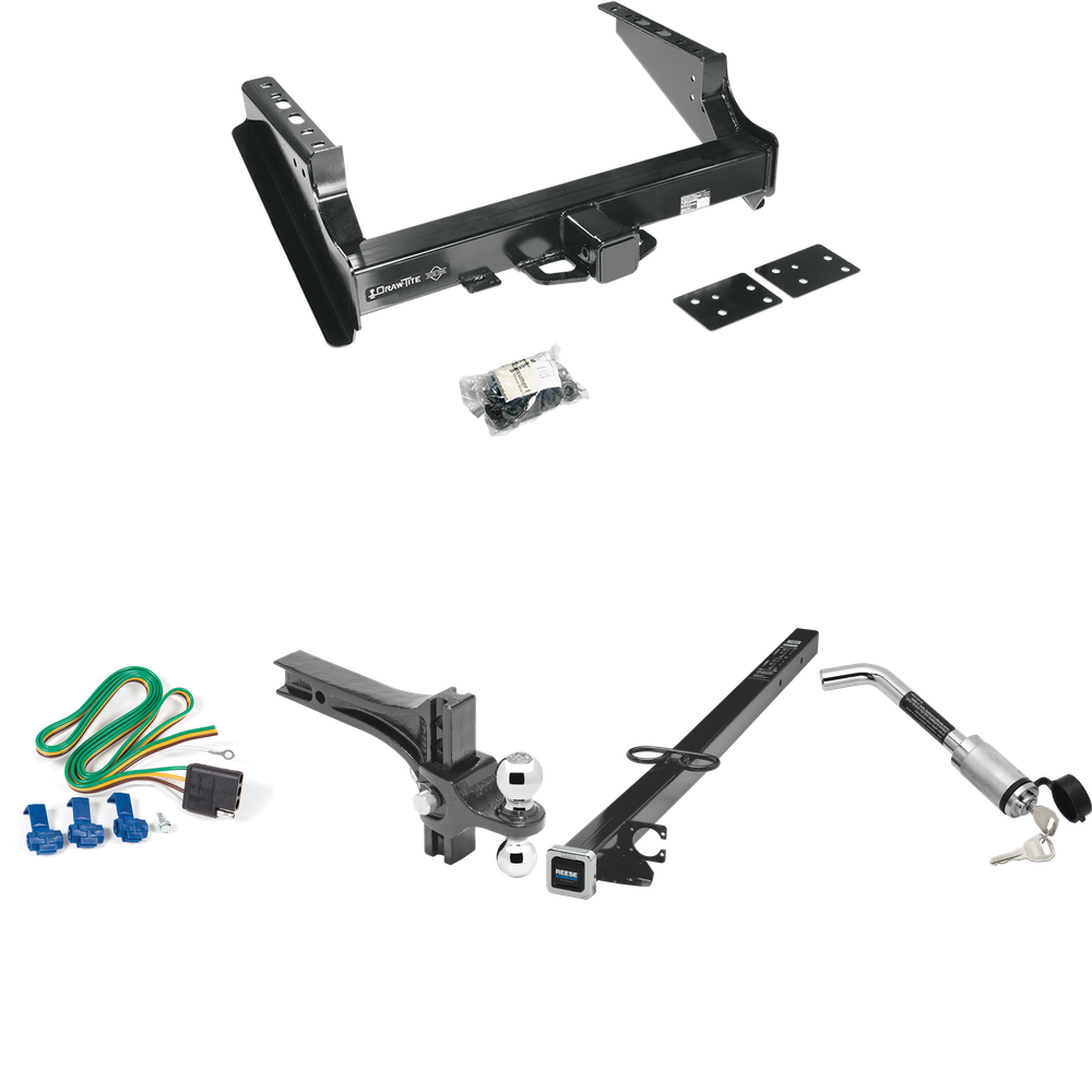 Fits 1999-2016 Ford F-350 Super Duty Trailer Hitch Tow PKG w/ 4-Flat Wiring Harness + 2-1/2" to 2" Adapter 41" Length + Adjustable Drop Rise Dual Ball Ball Mount 2" & 2-5/16" Trailer Balls + Hitch Lock (Excludes: Cab & Chassis Models) By Draw-Tite