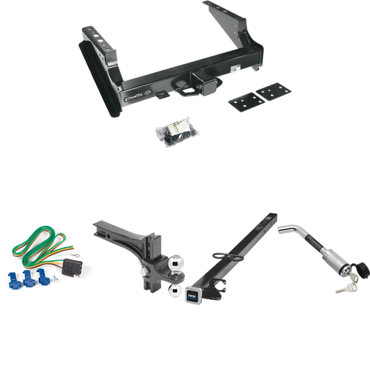 Fits 1999-2016 Ford F-350 Super Duty Trailer Hitch Tow PKG w/ 4-Flat Wiring Harness + 2-1/2" to 2" Adapter 41" Length + Adjustable Drop Rise Dual Ball Ball Mount 2" & 2-5/16" Trailer Balls + Hitch Lock (Excludes: Cab & Chassis Models) By Draw-Tite