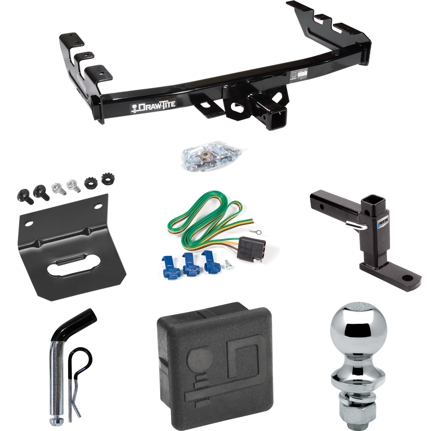 Se adapta al paquete de enganche de remolque Chevrolet Silverado 1500 2003-2007 con 4 cables planos + soporte de bola ajustable + pasador/clip + bola de 1-7/8" + soporte de cableado + cubierta de enganche (para modelos (clásicos)) por Draw -Tita