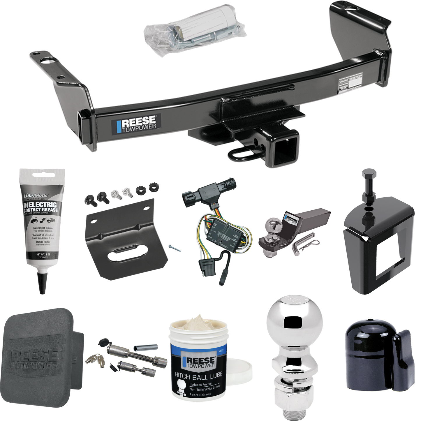 Fits 1994-2008 Mazda B3000 Trailer Hitch Tow PKG w/ 4-Flat Wiring + Starter Kit Ball Mount w/ 2" Drop & 2" Ball + 2-5/16" Ball + Wiring Bracket + Dual Hitch & Coupler Locks + Hitch Cover + Wiring Tester + Ball Lube +Electric Grease + Ball Wrench + An