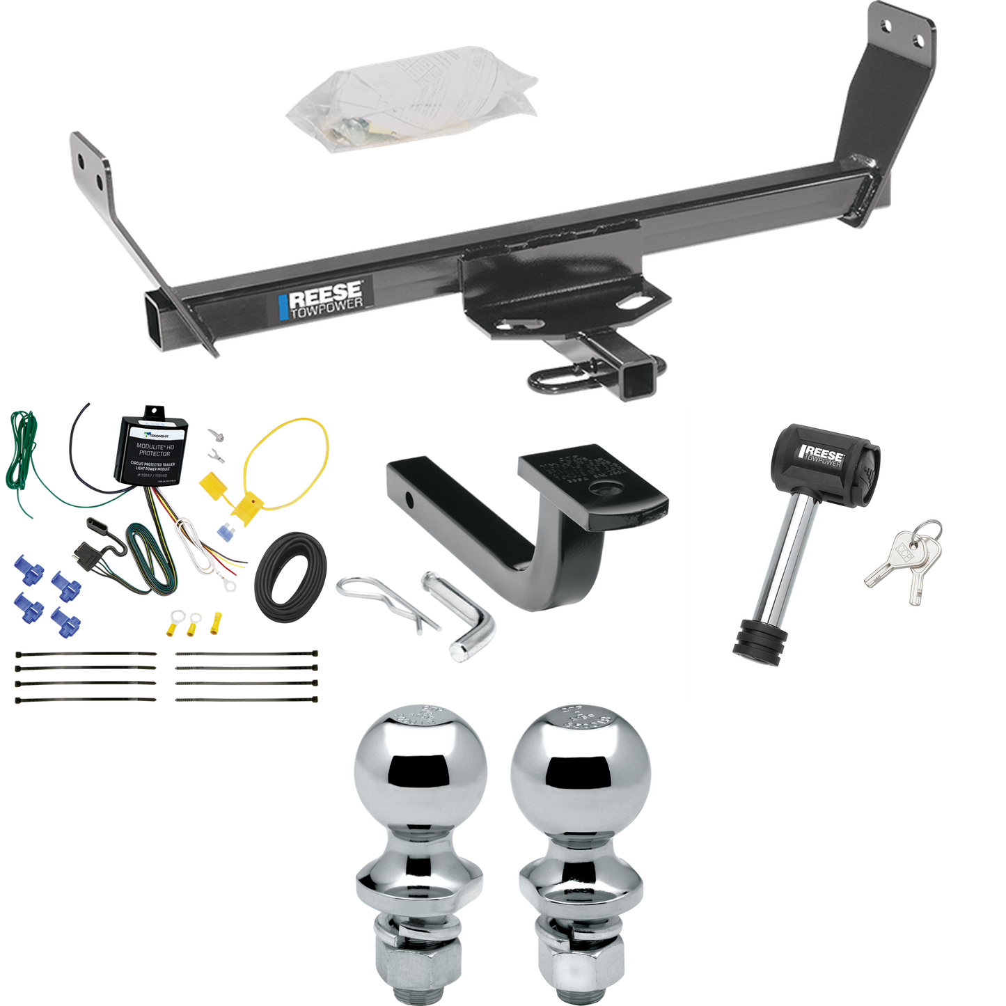 Se adapta al paquete de enganche de remolque Dodge Avenger 2008-2011 con arnés de cableado de 4 planos + barra de tracción + bola de 1-7/8" + 2" + bloqueo de enganche de Reese Towpower