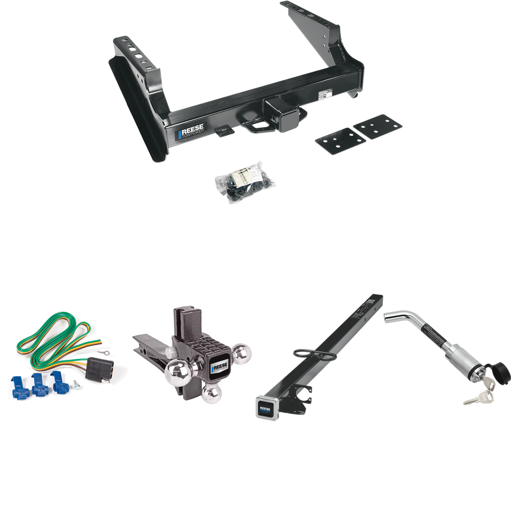 Fits 2008-2023 Ford F-450 Super Duty Trailer Hitch Tow PKG w/ 4-Flat Wiring Harness + 2-1/2" to 2" Adapter 41" Length + Adjustable Drop Rise Triple Ball Ball Mount 1-7/8" & 2" & 2-5/16" Trailer Balls + Hitch Lock (Excludes: Cab & Chassis Models) By R